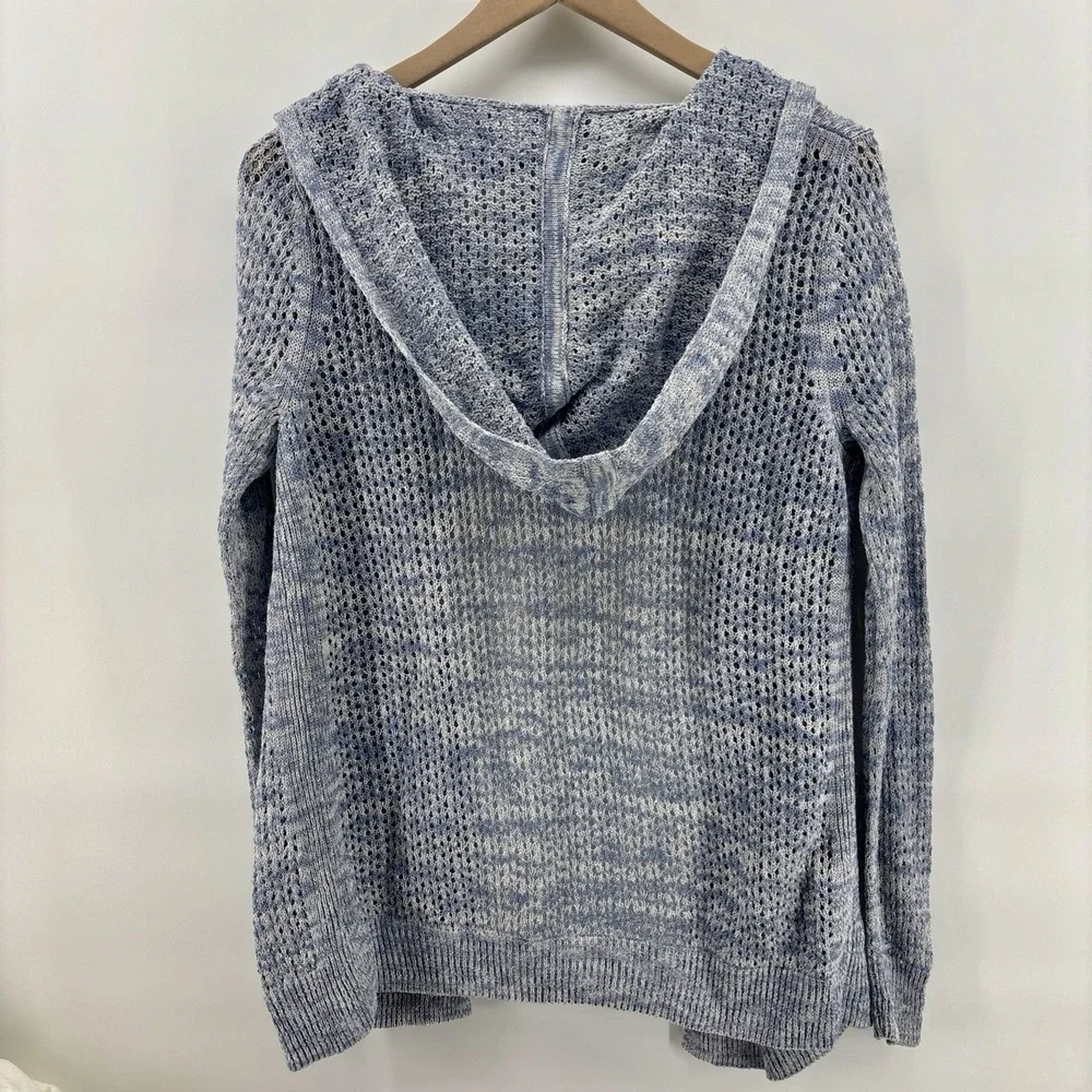 Sigrid Olsen Hooded Open Knit Cardigan Large Blue Linen Blend Beach‎ Resort